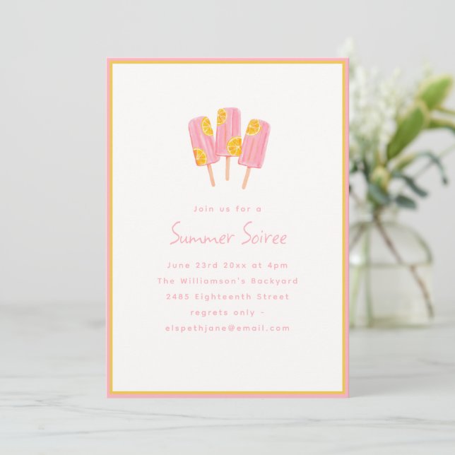 Invitación Fiesta de verano de paleta rosa linda (Anverso de pie)