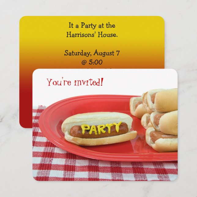 Invitación Fiesta de verano de perro caliente (Anverso / Reverso)