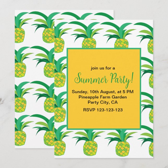 Invitación Fiesta de Verano de Piña Tropical Piña (Anverso / Reverso)
