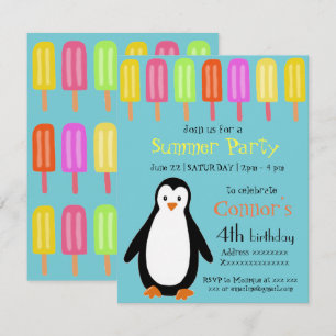 Invitación Fiesta de verano de pingüinos con paletas heladas