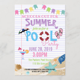 Invitación fiesta de verano de piscina de fin de clases recau