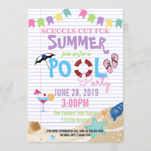 Invitación fiesta de verano de piscina de fin de clases recau