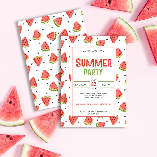 Invitación Fiesta de verano de Red Green Watermelon Slices (Subido por el creador)