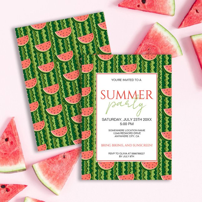 Invitación Fiesta de verano de Red Green Watermelon Slices (Subido por el creador)