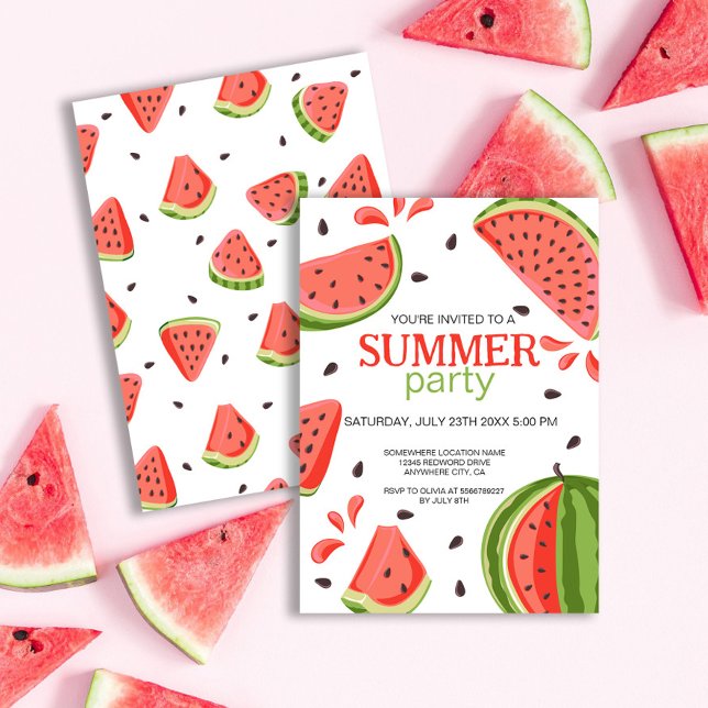 Invitación Fiesta de verano de Red Green Watermelon Slices (Subido por el creador)