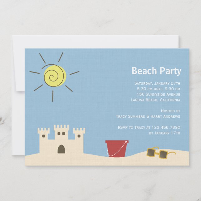 Invitación Fiesta de verano de Sandcastle (Anverso)