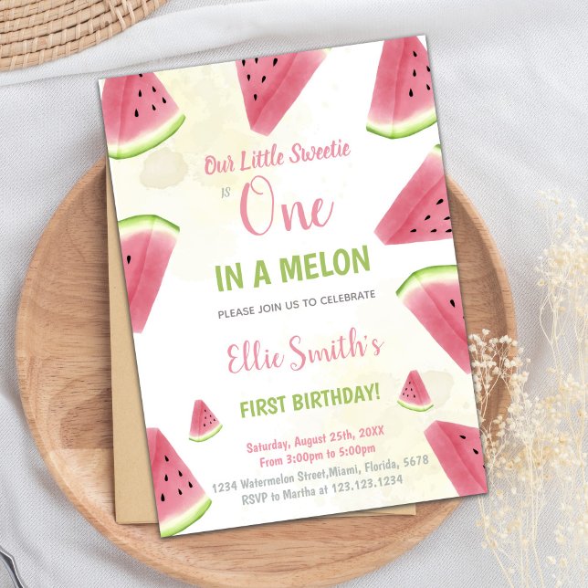 Invitación Fiesta de verano editable imprimible (1st Birthday Watermelon Birthday Invitations)
