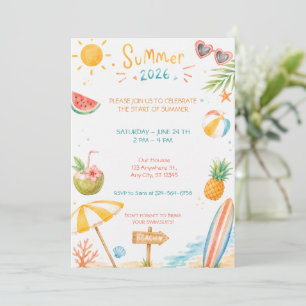 Invitación Fiesta de Verano en la Playa Celebración Acuarela