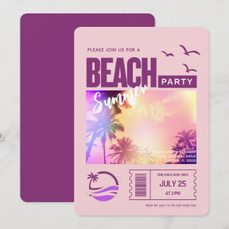 Invitación Fiesta de Verano en la Playa Rosa Púrpura