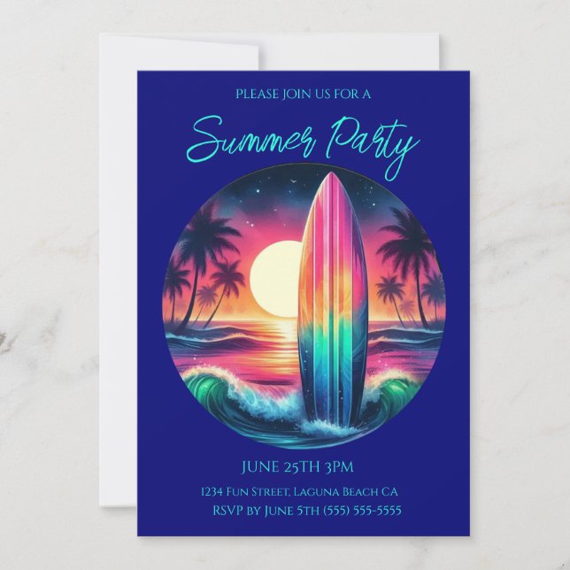Invitación Fiesta de verano- Escape de la tabla de surf- (Anverso)