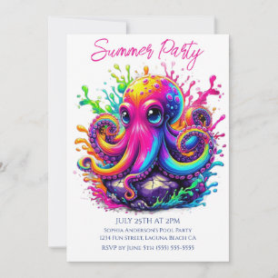 Invitación Fiesta de verano - Esplash de pulpo colorido