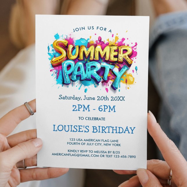 Invitación Fiesta de verano estilo graffiti amarillo y azul (Subido por el creador)