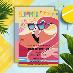 Invitación Fiesta de verano Flamingo Rosa