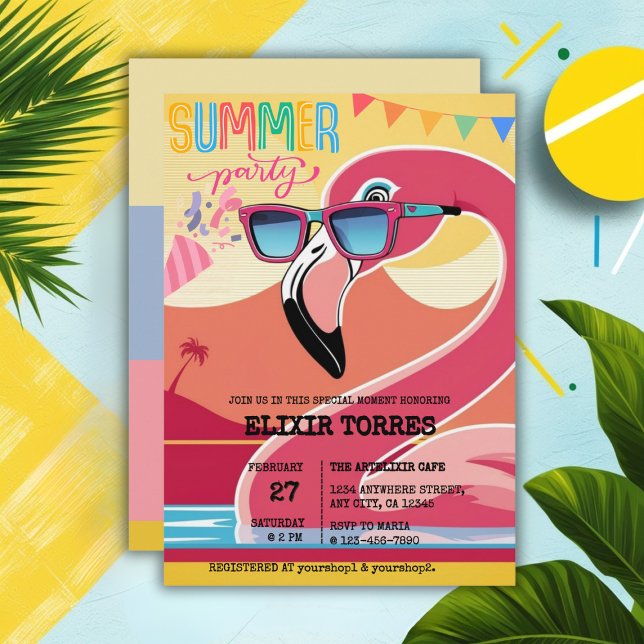 Invitación Fiesta de verano Flamingo Rosa (Subido por el creador)