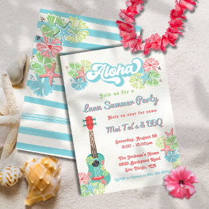 Invitación Fiesta de Verano Floral Tropical Luau Aloha