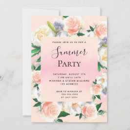 Invitación Fiesta de verano florales de coral rosa