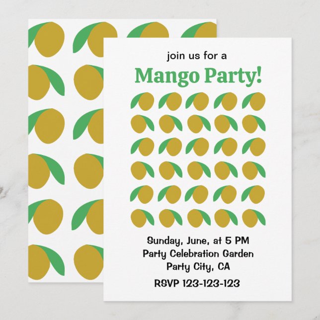 Invitación Fiesta de Verano Fruta Tropical Mango (Anverso / Reverso)