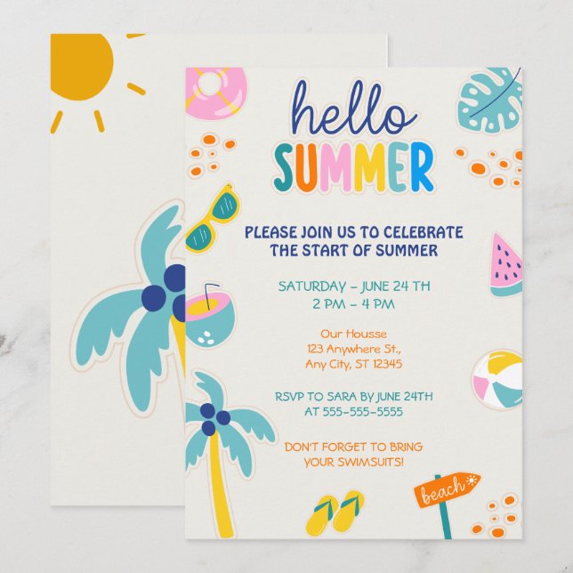 Invitación Fiesta de Verano Hola  (Anverso / Reverso)