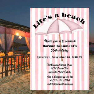Invitación Fiesta de verano moderna de rayas en la playa Cump