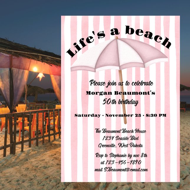 Invitación Fiesta de verano moderna de rayas en la playa Cump (Subido por el creador)