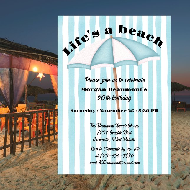 Invitación Fiesta de verano moderna de rayas en la playa Cump (Subido por el creador)