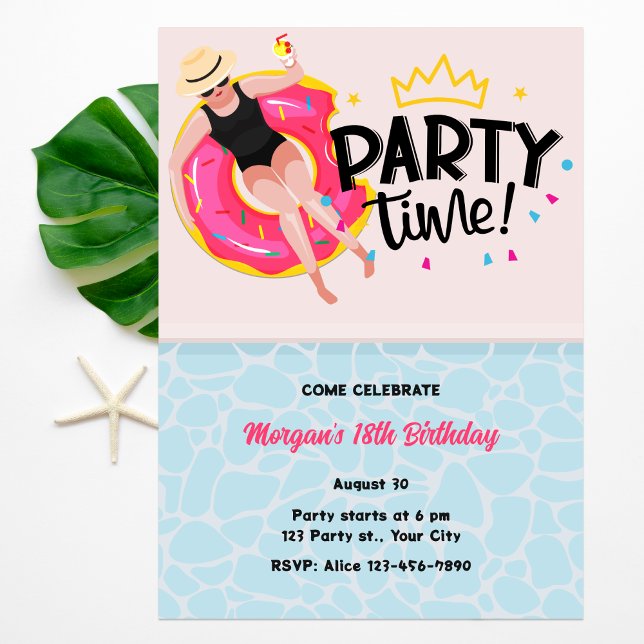 Invitación Fiesta de verano moderno Chica de tiempo cumpleaño (Subido por el creador)