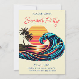 Invitación Fiesta de verano - Ola de surf retro al atardecer