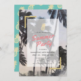Invitación Fiesta de verano Palm Tree & Pineapple Adultos Cum