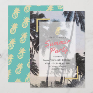 Invitación Fiesta de verano Palm Tree & Pineapple Adultos Cum