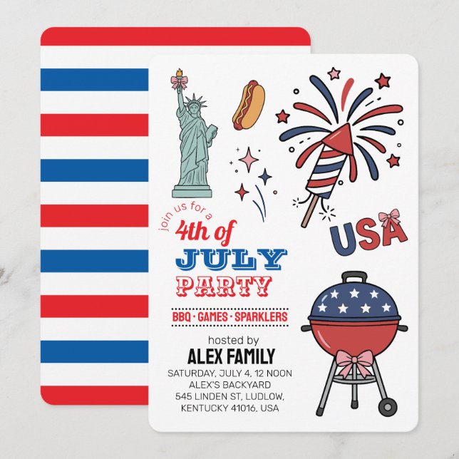 Invitación Fiesta de Verano Parrillada de Fuegos Artificiales (Anverso / Reverso)