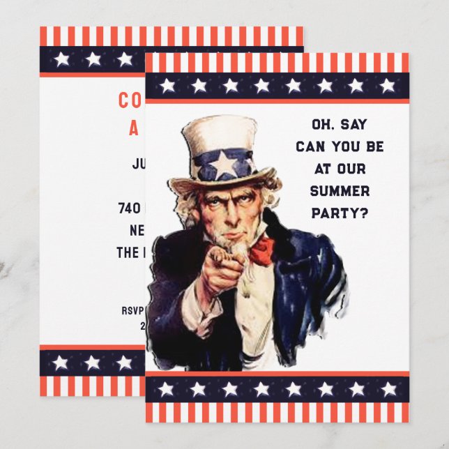 Invitación Fiesta de verano patriótico (Anverso / Reverso)