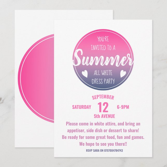 Invitación fiesta de verano piscina oscura rosa (Anverso / Reverso)