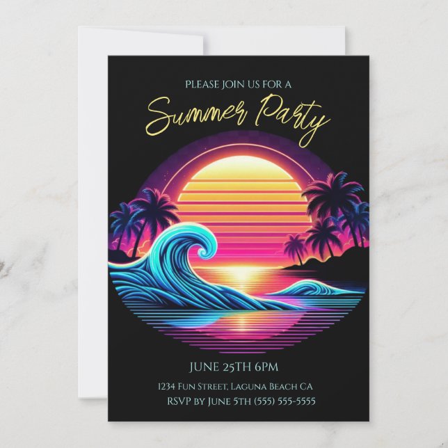 Invitación Fiesta de verano - Resplandor de fondo de marea so (Anverso)