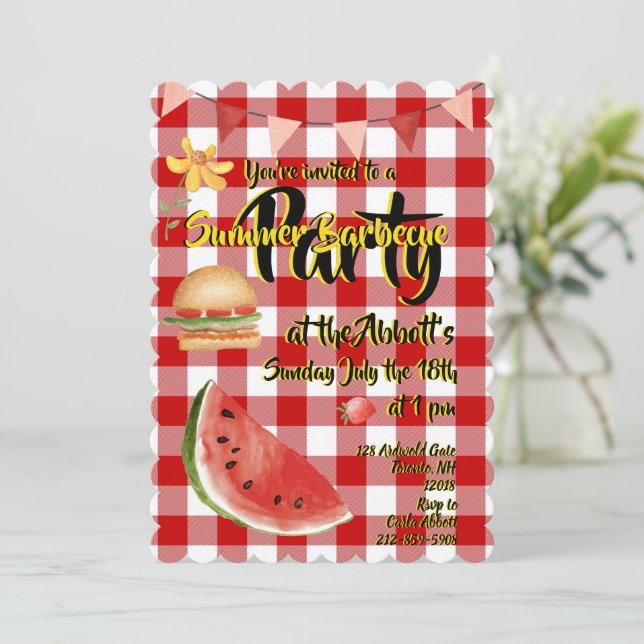 Invitación Fiesta de verano rojo y blanco (Anverso de pie)