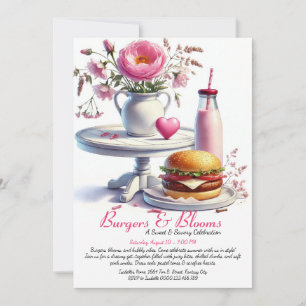 Invitación Fiesta de Verano Romántica Burguer Acuarela & Rosa