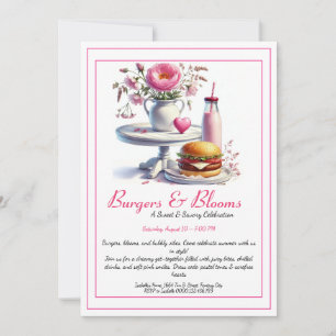 Invitación Fiesta de Verano Romántica Burguer Acuarela & Rosa