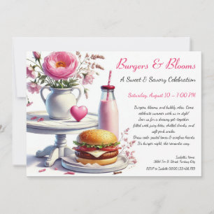 Invitación Fiesta de Verano Romántica Burguer Acuarela & Rosa