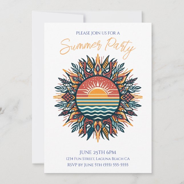 Invitación Fiesta de verano - Sol de verano tribal (Anverso)