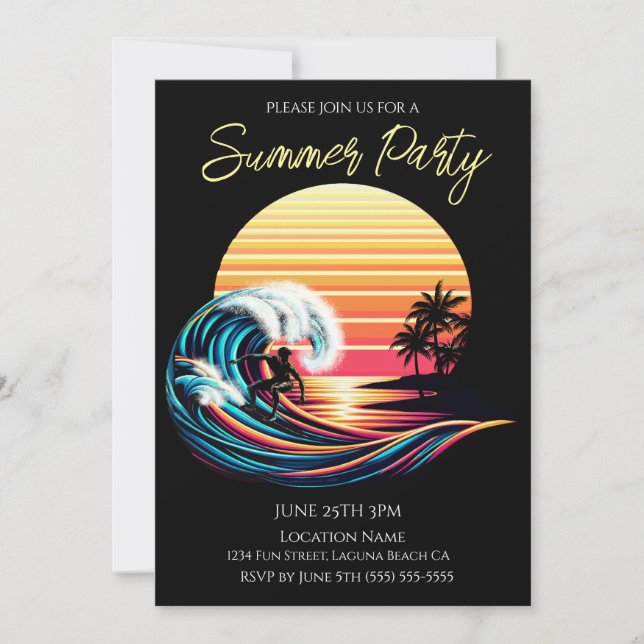 Invitación Fiesta De Verano - Surf Al Azar (Anverso)