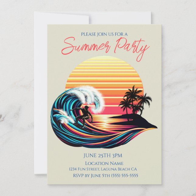 Invitación Fiesta De Verano - Surf Al Azar (Anverso)