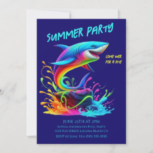 Invitación Fiesta de Verano - Tiburón Colorido Splash