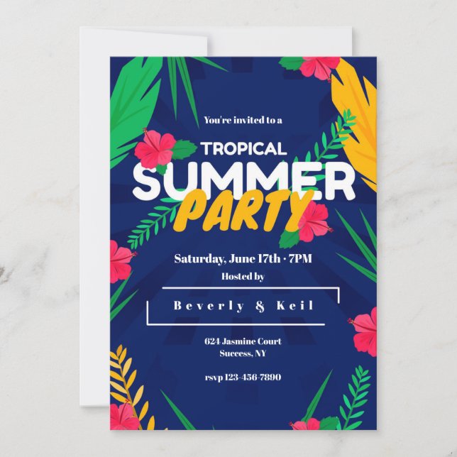 Invitación Fiesta de verano tropical (Anverso)