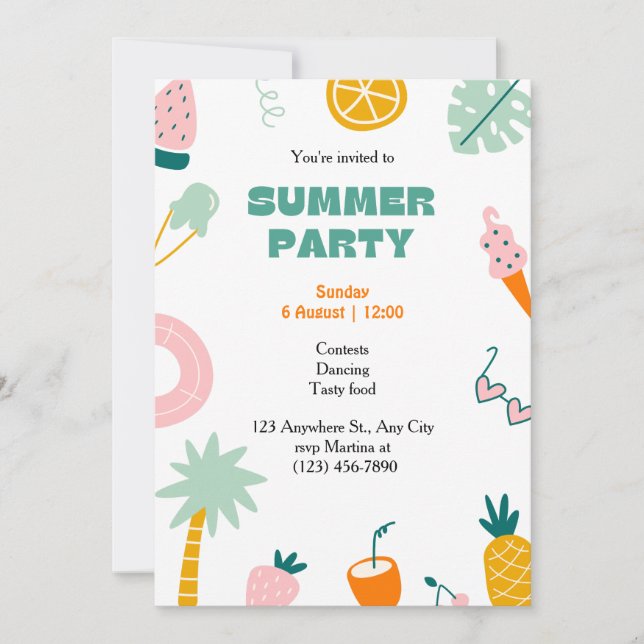 Invitación Fiesta de verano tropical (Anverso)