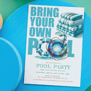 Invitación Fiesta de Verano Turquesa BYO Piscina Acuarela