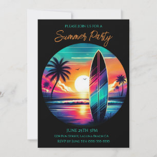 Invitación Fiesta de verano - Vibes de Surfboard de atardecer
