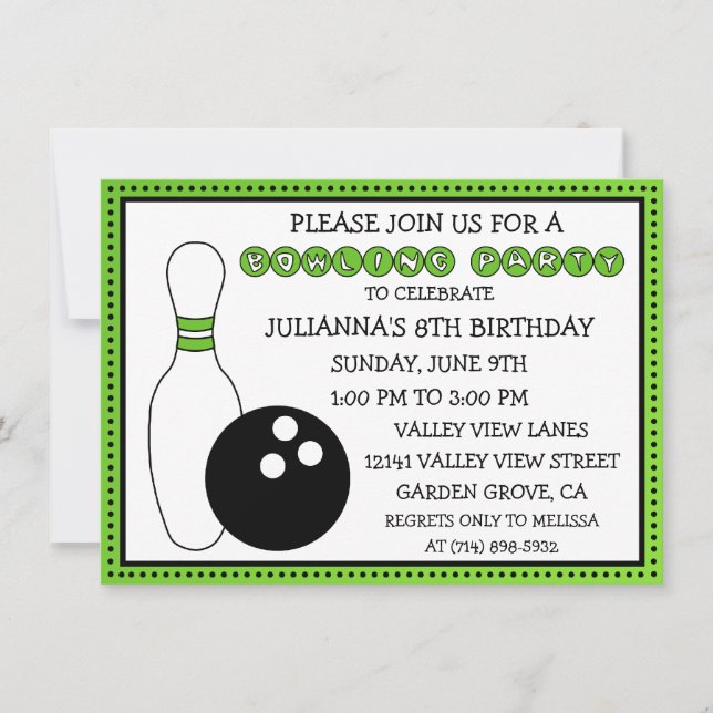 Invitación Fiesta de verde lima abajo del fiesta de los bolos (Anverso)