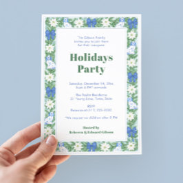 Invitación Fiesta De Verdor Borde Azul Y Blanco Vacaciones