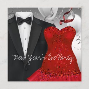 Invitación Fiesta de vestido rojo de esmoquin negro elegante