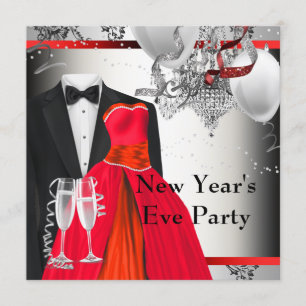Invitación Fiesta de vestido rojo y esmoquin negro