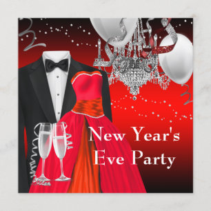 Invitación Fiesta de vestido rojo y esmoquin negro
